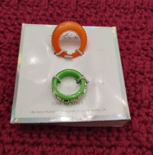 Ettika Time To Stack 18k Gold-Plated CZ &  Resin Rings Sz 7 NEW